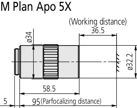 Mitutoyo M Plan Apo 5x Objective (NA 0.14, WD 37.5mm, Infinity, M26)