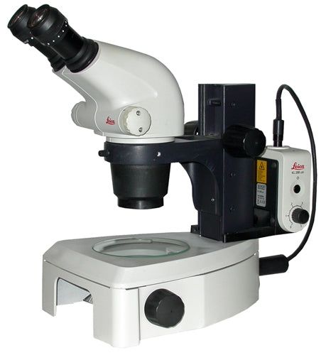 Leica S6E Stereo Microscope on LED Transmitted Light Adjustable Mirror Base