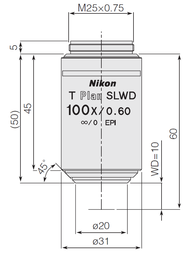 Nikon T Plan SLWD 100x Objective