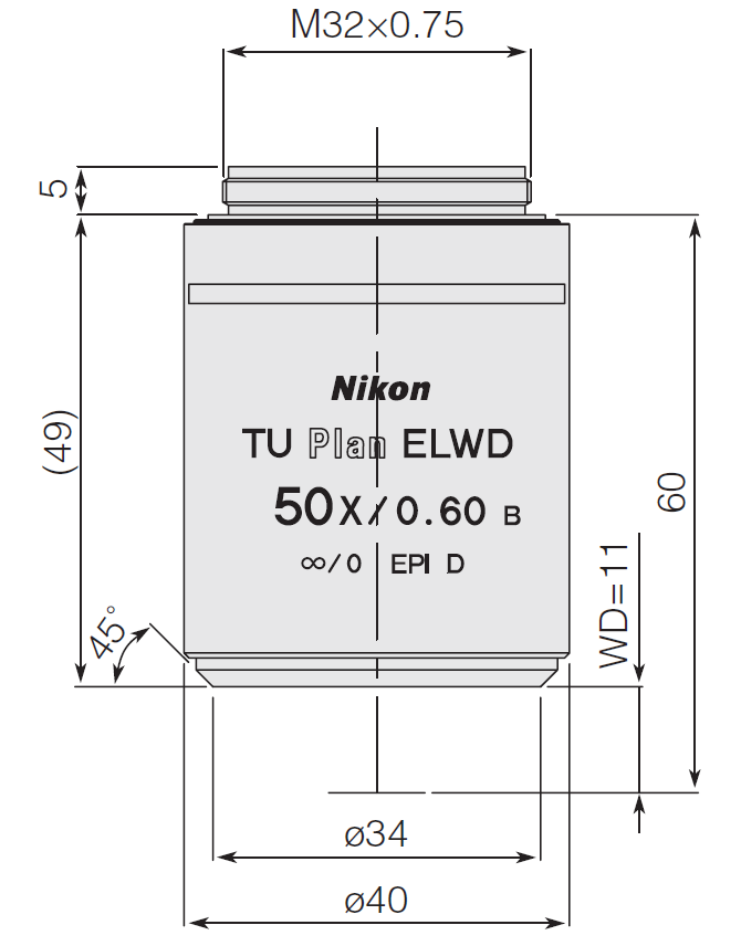 Nikon TU Plan ELWD 50x Brightfield Darkfield Objective