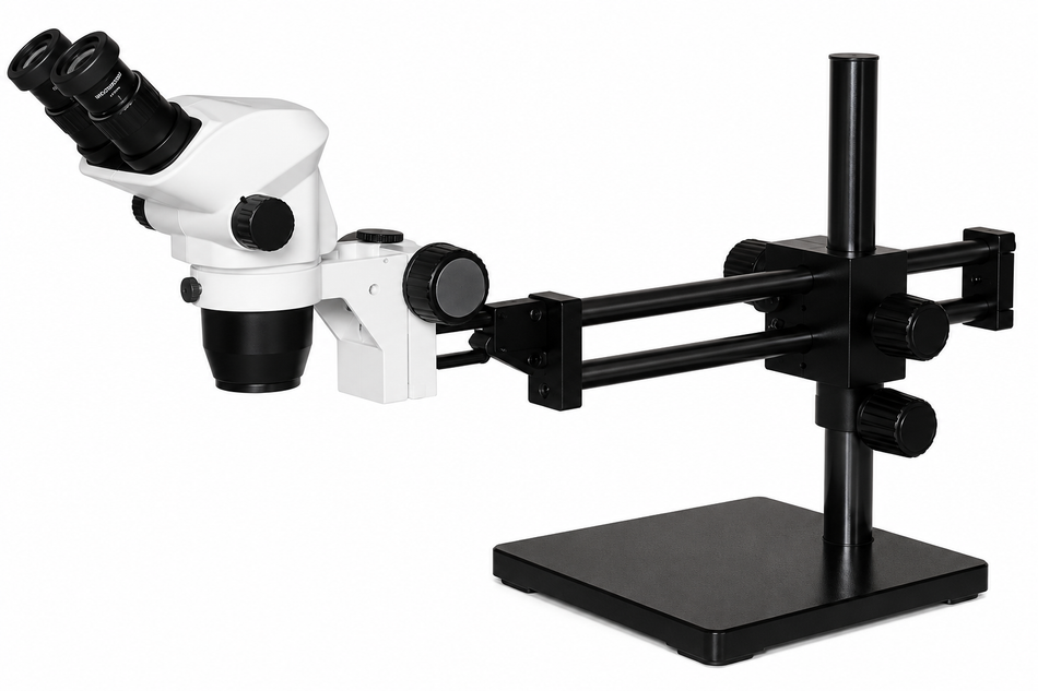 Olympus SZ61 Stereo Microscope on Dual Arm Ball Bearing Boom Stand