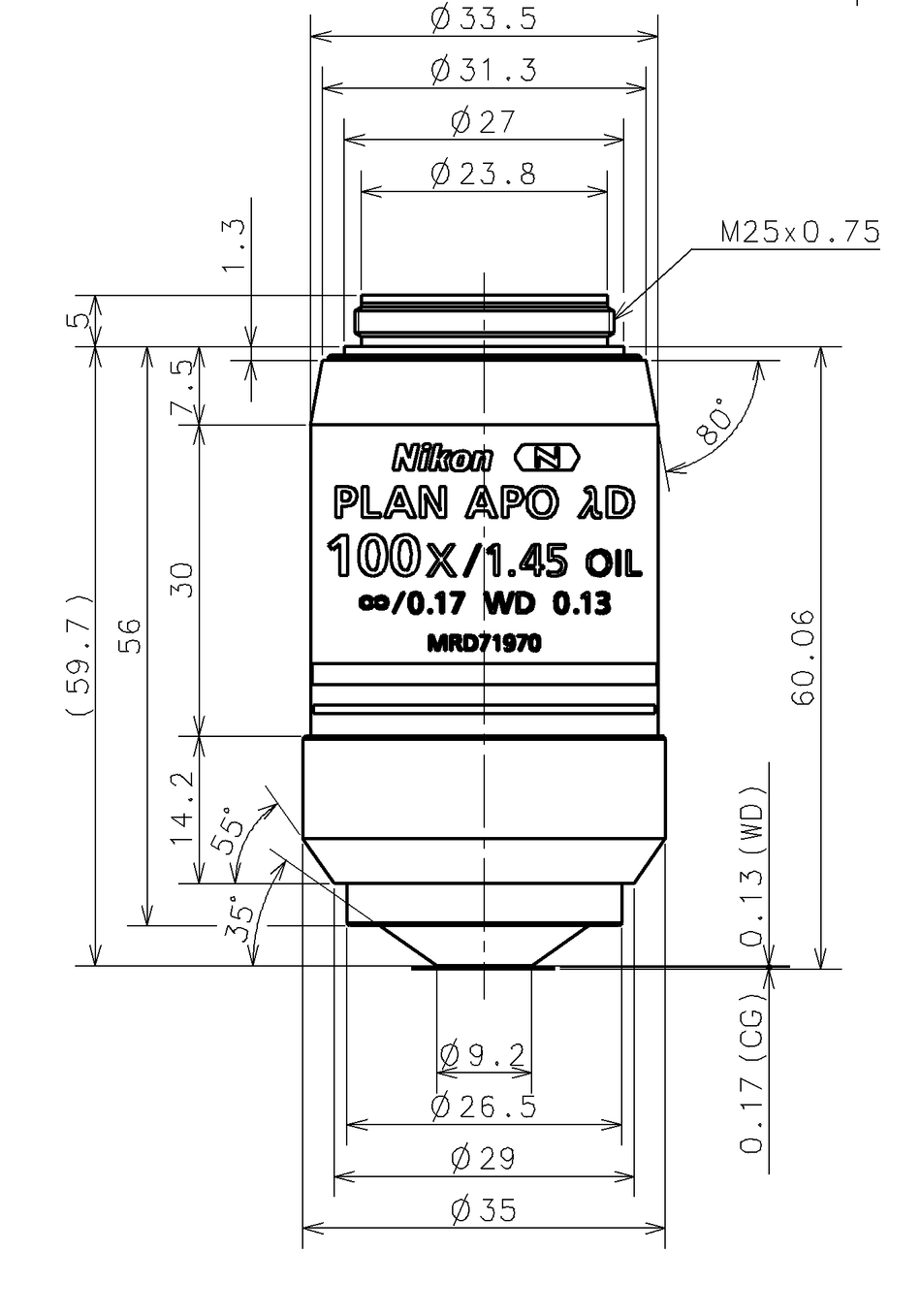 Nikon CFI Plan Apo 100x Lambda D Objective