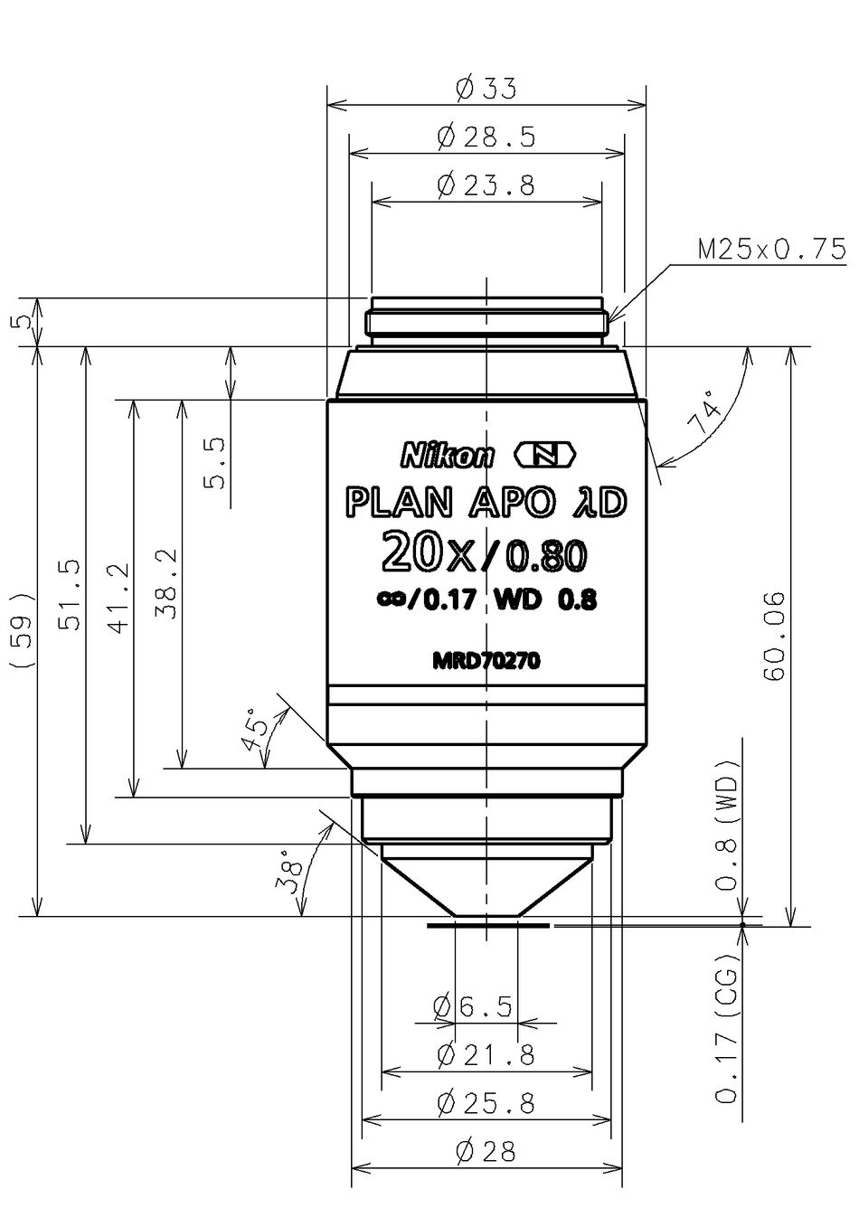 Nikon CFI Plan Apo 20x Lambda D Objective