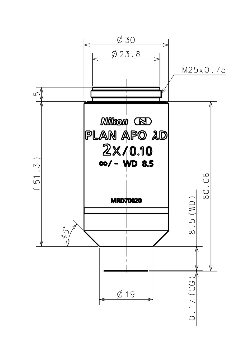 Nikon CFI Plan Apo Lambda D 2X Microscope Objective