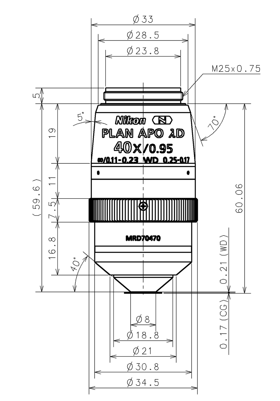 Nikon CFI Plan Apo Lambda D 40x Objective (NA 0.95, Infinity)