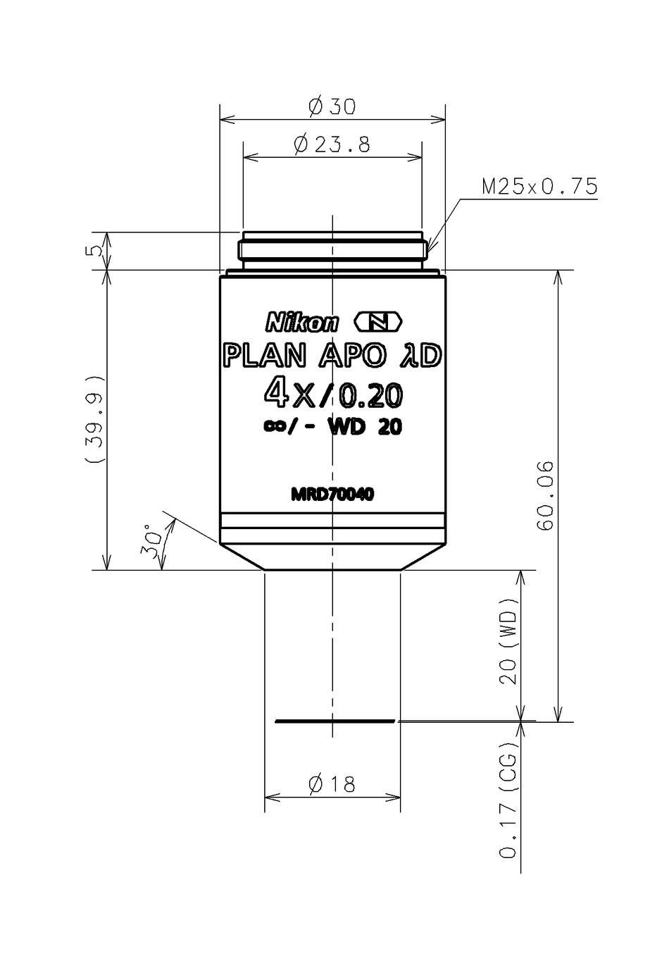Nikon CFI Plan Apo Lambda D 4X Microscope Objective