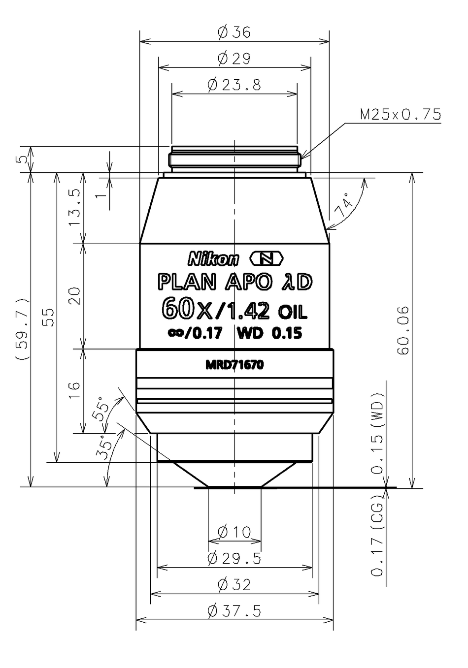 Nikon CFI Plan Apo 60x Lambda D Oil Immersion Objective